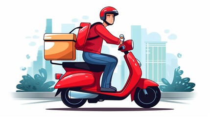 Fototapeta na wymiar speedy food delivery: scooter courier with red backpack en route