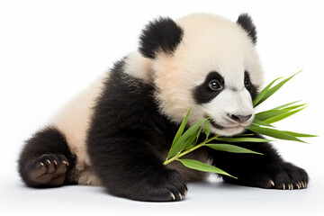 Fototapeta premium a panda bear sitting down eating a bamboo