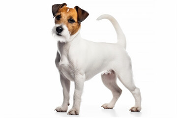 Obraz premium a small white and brown dog standing on a white surface