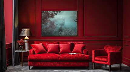 Red themed sofas at home are modern fashionable elegant