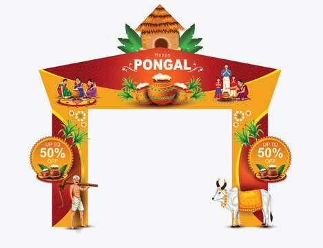 happy Pongal entrance arch design. abstract vector illustration