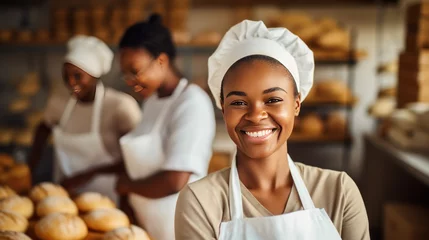 Papier Peint photo Lavable Pain Smiling african female bakers looking at camera.