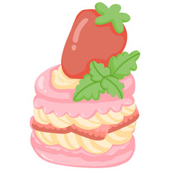 strawberry cake with cream hand drawn cartoon style