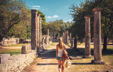 Woman traveler in Greece, Ancient Olympia