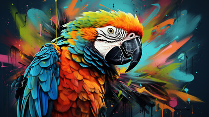 Vector ilustrasion. Double exposure photograph of a Brush style Bird background combined with colorful hand drawn painting, 