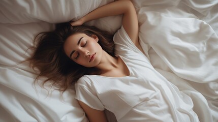 Naklejka premium Young woman sleeping in bed at home, 