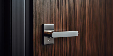 Modern Door Handle on Textured Wooden Surface