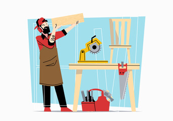 carpenter works in a workshop Illustration