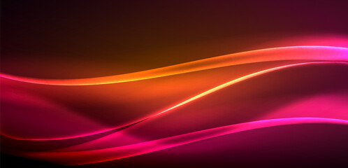 Dynamic waves in ethereal glow of neon lights. Concept merges fluidity of motion with vibrant allure of neon, crafting entrancing backdrop that embodies both vitality and futuristic sophistication