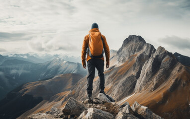 young man standing on the top of mountain