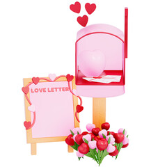 Valentine mailbox with Tiny Chalkboard Signs on a transparent background, 3D rendering