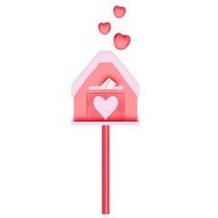 Valentine mailbox with Cute heart-shaped on a transparent background, 3D rendering