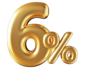 6 percent off sale gold 3d number render
