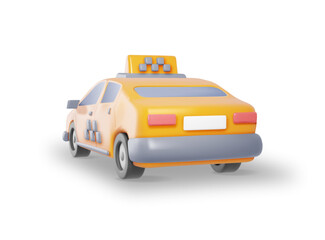 3D Taxi Car Sedan Isolated on White Background. Render Yellow Taxi Cab Icon. Call or App Taxi Concept. City Transport Service. Urban Transportation Concept. Realistic Vector Illustration