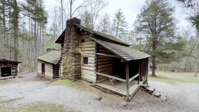 pan of old mountain cabin in cades cove tennessee