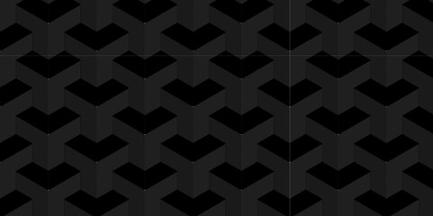 Black and gray seamless pattern Abstract cubes geometric tile and mosaic wall or grid backdrop hexagon technology. Black and gray geometric block cube structure backdrop grid triangle background. 