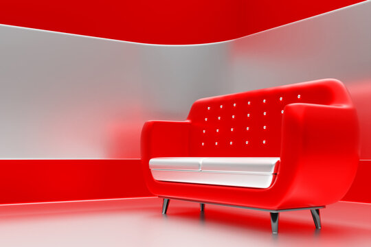 Red  luxury sofa for modern living room or living room with one object in red and white room, realistic design, 3D illustration