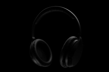 Fototapeta na wymiar Black classic wireless headphones isolated 3d rendaring. Headphone icon illustration. Audio technology.