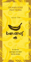 Vector banana seamless pattern for tropical banner design. Banana background. Naive hand-drawn crayons fruit backdrop. Bananas ornament.