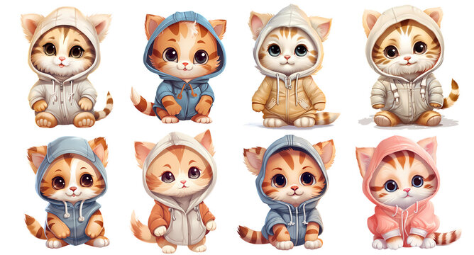 set of cute cats, Kitten on transparent background, generated ai