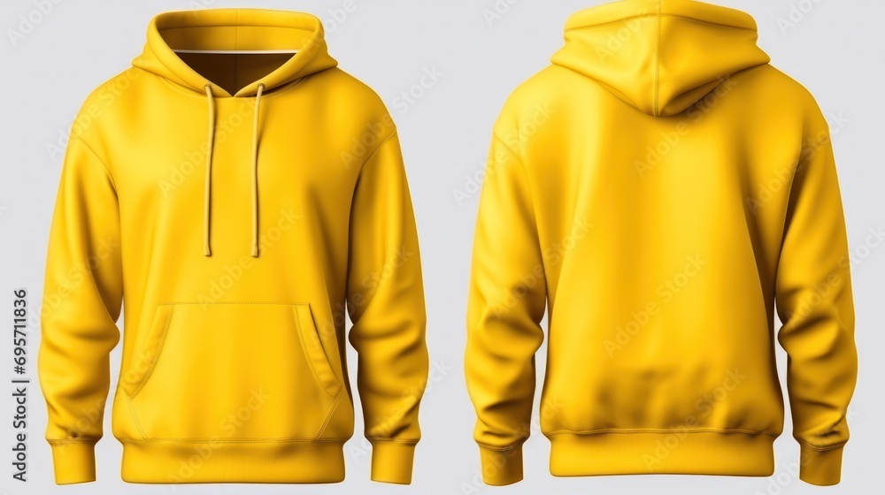 Wall mural set of yellow front and back view tee hoodie hoody sweatshirt on transparent background cutout, png  - Wall murals