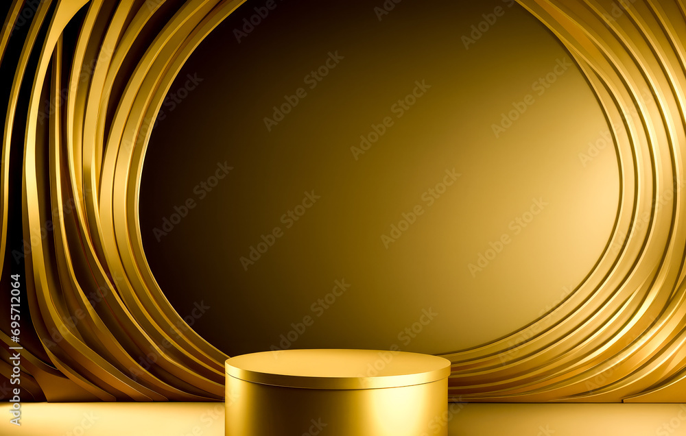 Poster golden product placement. mockup product display and promotion. empty blank golden podium scene prod