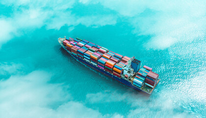 Aerial view of container ship. Ship transportation system international transportation...