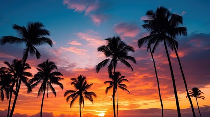 Fototapeta na wymiar Silhouette Of Palm Trees at Tropical Sunrise
