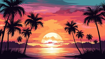 Silhouette Of Palm Trees at Tropical Sunrise