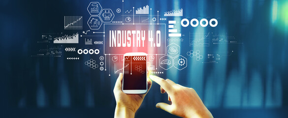 Industry 4.0 theme with person using a smartphone
