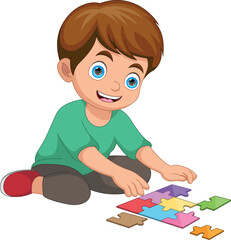 boy playing a puzzle cartoon