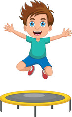 boy jumping on trampoline cartoon
