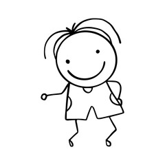 Hand-Drawn Line Art Cartoon of Happy Kids. Children Illustration.