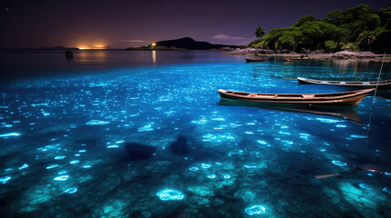 bioluminescent lake. Generative Ai