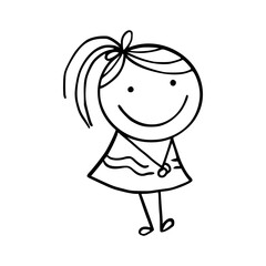 Hand-Drawn Line Art Cartoon of Happy Kids. Children Illustration.