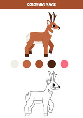 Color cute cartoon pronghorn. Worksheet for kids.