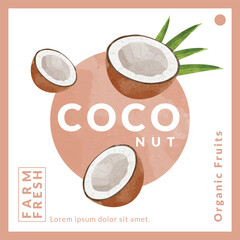 coconut packaging design templates, watercolour style vector illustration.