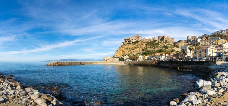 view of the old town and harbor of Pizzo Calabro on the Gulf of Euphemia in Calabria