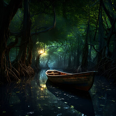 boat in a mangrove swamp