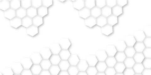 Abstract background with hexagons. Hexagonal structure futuristic white background and Embossed Hexagon, honeycomb white Background. hexagon concept design abstract technology background.	