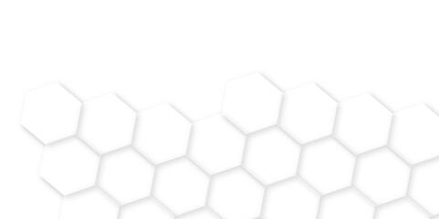 Abstract background with hexagons. Hexagonal structure futuristic white background and Embossed Hexagon, honeycomb white Background. hexagon concept design abstract technology background.	