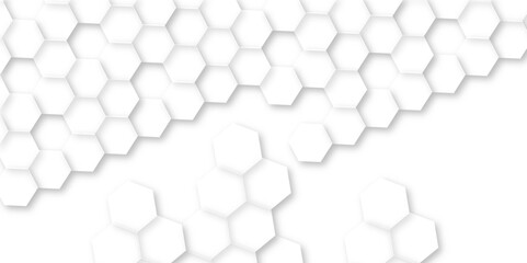 Abstract background with hexagons. Hexagonal structure futuristic white background and Embossed Hexagon, honeycomb white Background. hexagon concept design abstract technology background.	
