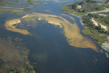 aerial view of the flooded okavango delta in Botswana
