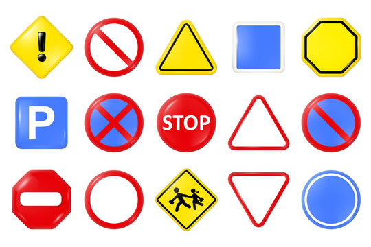 Set of traffic signs vector. Road signs. Street signs. No entry, Parking, Stop and warning symbol. School signs zone.