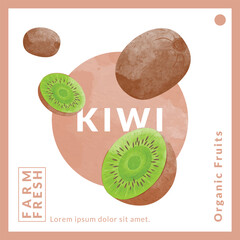 Kiwi fruits packaging design templates, watercolour style vector illustration.