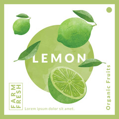 Lemon packaging design templates, watercolour style vector illustration.