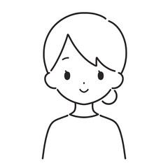 モノクロ｜笑顔の女性イラスト｜私服