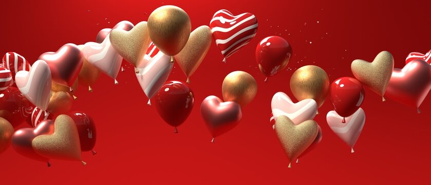 Appreciation and love theme - heart shaped balloons - 3D render