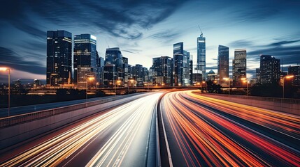 Fototapeta premium The motion blur of a busy urban highway during the even