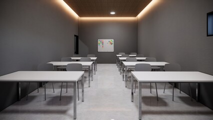 minimalis class room with table and chair